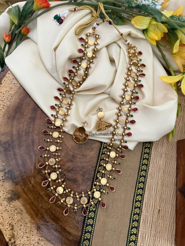 52cms budgeted kaasu lakshmi Haaram set with jhumkas | Long chain