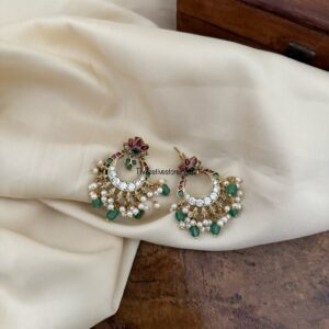 Kemp and green drop beads chandbali