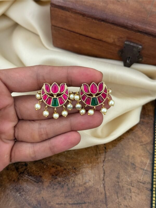 Jadau lotus studs - Multi color