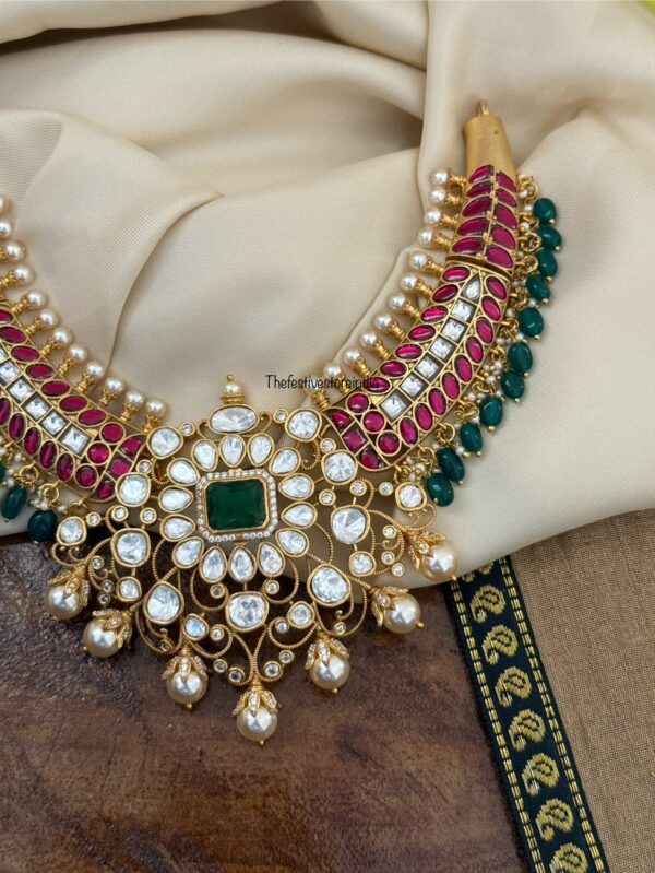 Jadau statement Silver look alike hasli | Kanti | Bridal | Moissanite