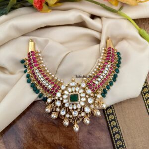 Jadau statement Silver look alike hasli | Kanti | Bridal | Moissanite