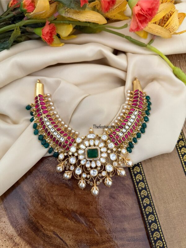 Jadau statement Silver look alike hasli | Kanti | Bridal | Moissanite