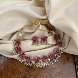 Budgeted Enamel painted Lotus necklace set