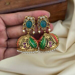 Turquoise stone Enamel painted non idol jhumka