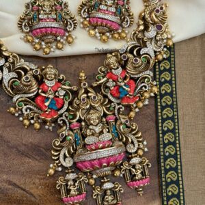 Classic enamel painted lakshmi haaram set | Bridal