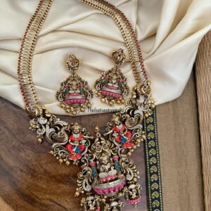 Classic enamel painted lakshmi haaram set | Bridal