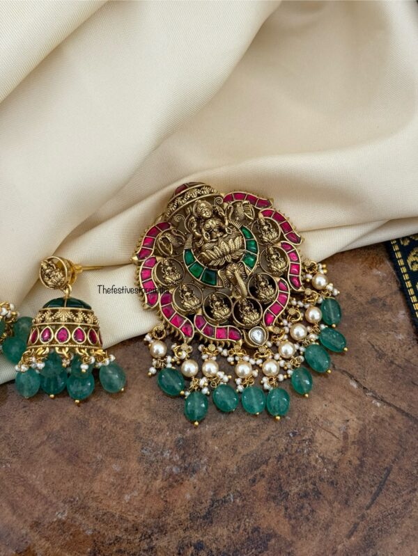 Jadau Lakshmi pendant and jhumkas