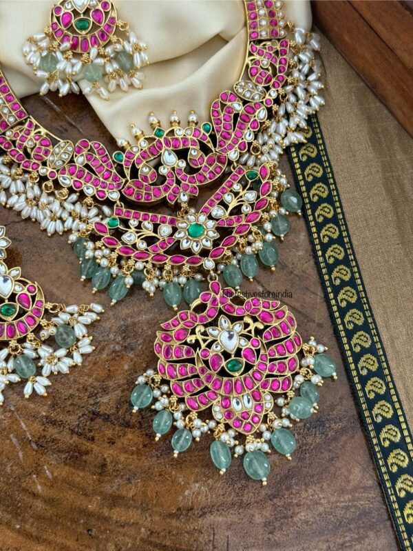 Jadau Bridal non idol necklace set - Rubyrose/Green