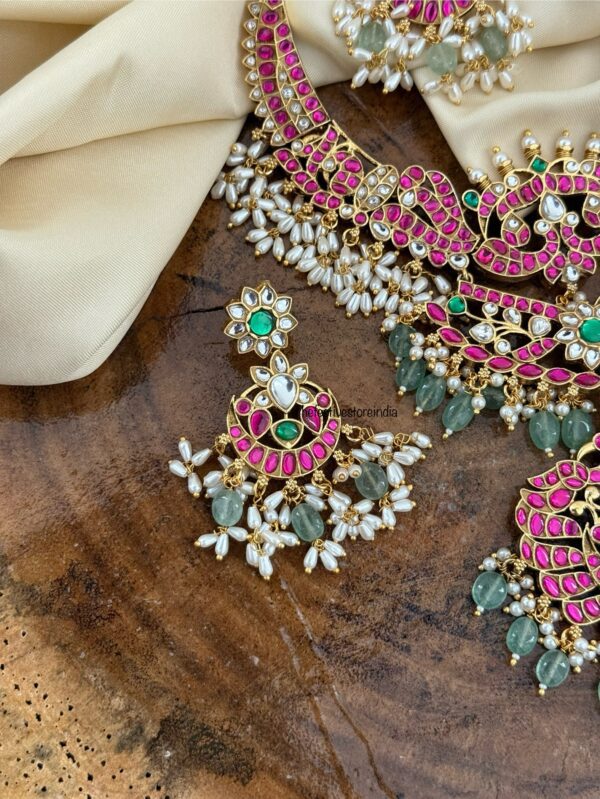 Jadau Bridal non idol necklace set - Rubyrose/Green