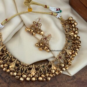 Anklet style carved lotus necklace set