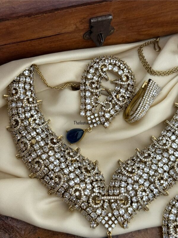 Grand sweetheart all white with blue drop Victorian statement necklace set | Unique