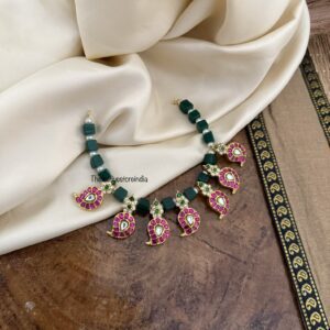 Jadau green block Mango/Maanga necklace
