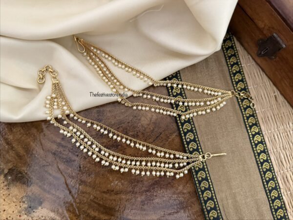 3 layer budgeted Pearls ear chain | maatil | Bridal | Champasaralu