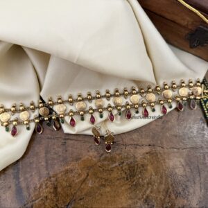 Kaasu Lakshmi choker set - Red green stone