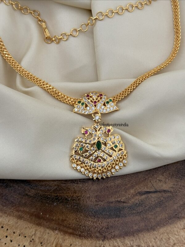 Panchaloha / Impon attigai necklace | Red White Green stones