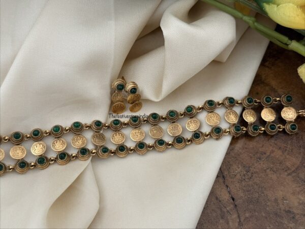 Lakshmi kaasu green stone choker set