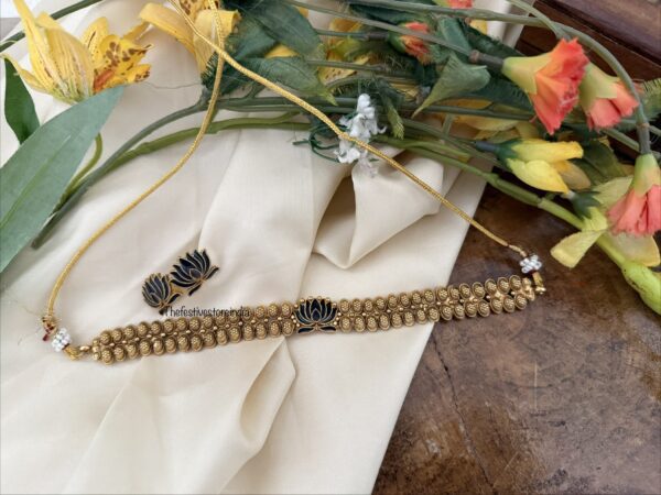 Enamel painted Navy blue Lotus choker set