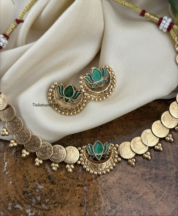 Budgeted green lotus kaasu necklace set