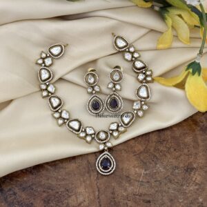 Simple Amethyst / Purple drop stone Moissanite Victorian necklace set