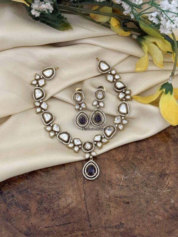 Simple Amethyst / Purple drop stone Moissanite Victorian necklace set