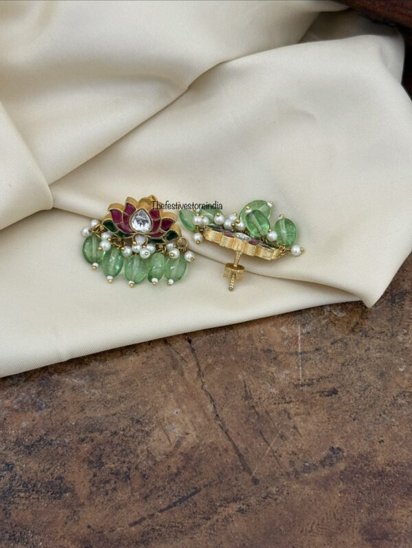 Mint drops screwback Jadau lotus earrings