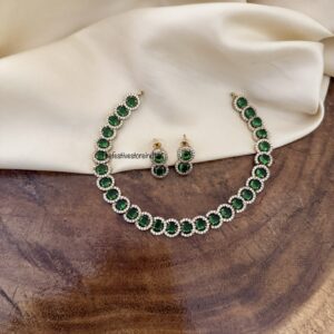 Simple green and white stones necklace set | Emerald