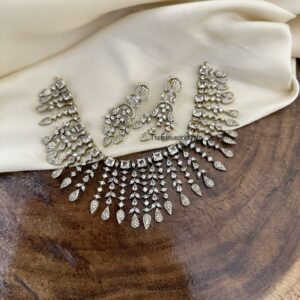 All white CZ and diamonds stone necklace set
