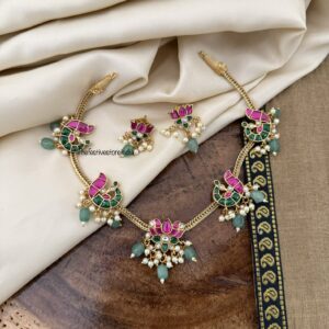 Jadau Navilu lotus motifs necklace set