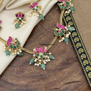 Jadau Navilu lotus motifs necklace set