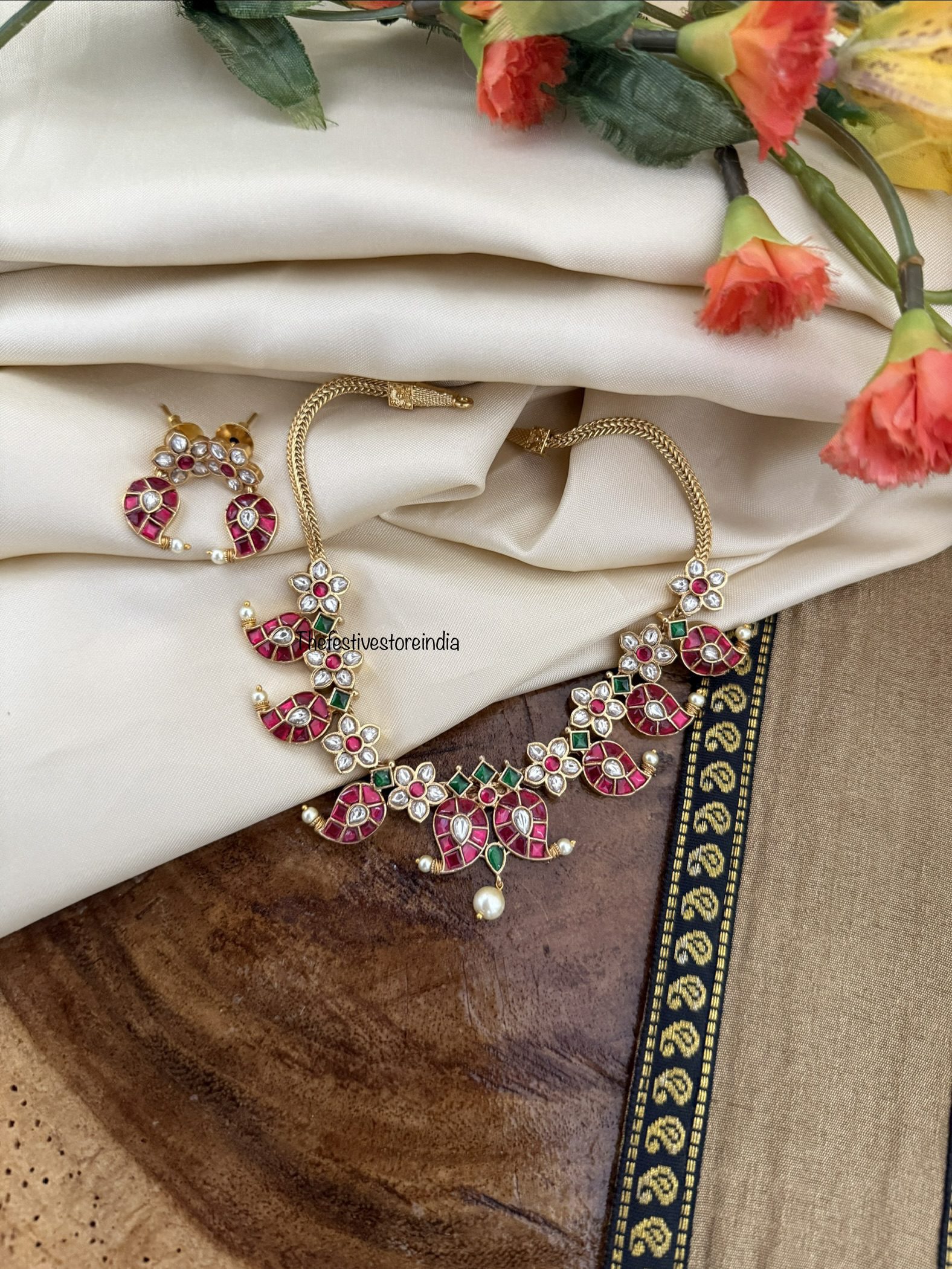Jadau classic mango motifs necklace set