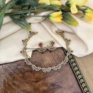 AD ruby stone waves necklace set