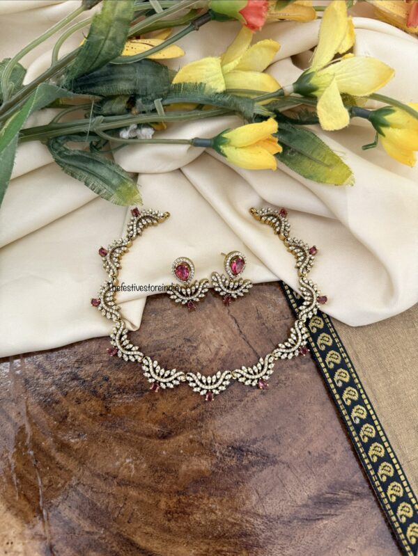 AD ruby stone waves necklace set