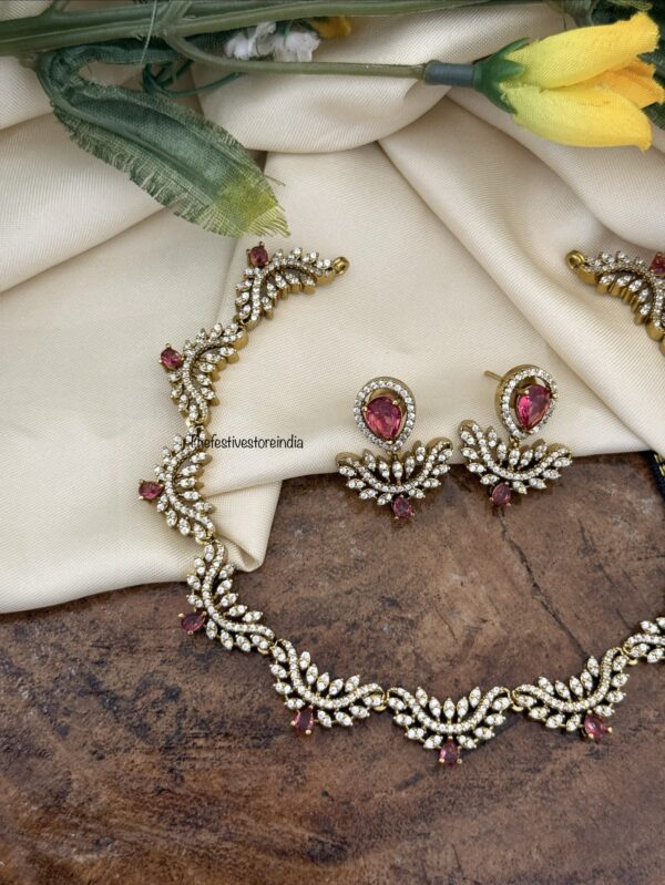 AD ruby stone waves necklace set