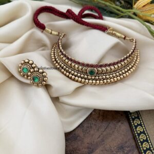 Vajratik Red Green stone choker set | Maharashtrian | Kolhapuri