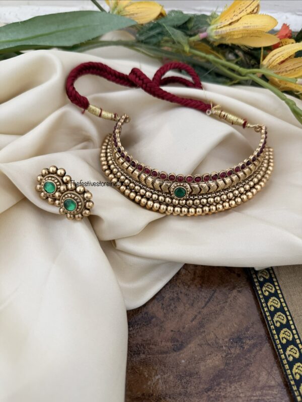 Vajratik Red Green stone choker set | Maharashtrian | Kolhapuri