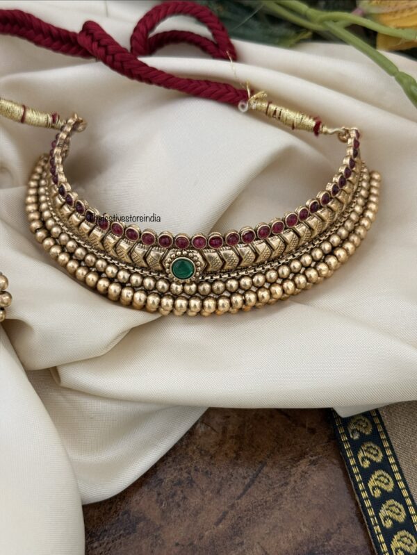 Vajratik Red Green stone choker set | Maharashtrian | Kolhapuri