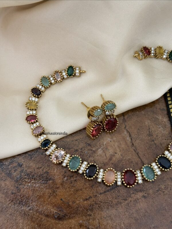 Navarathna diamonds necklace set (All colours)