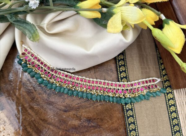 Jadau classic red stones with green drop beads necklace choker