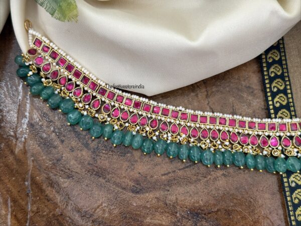 Jadau classic red stones with green drop beads necklace choker