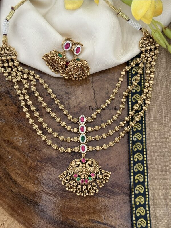 4 layers Jadau stone non idol necklace set