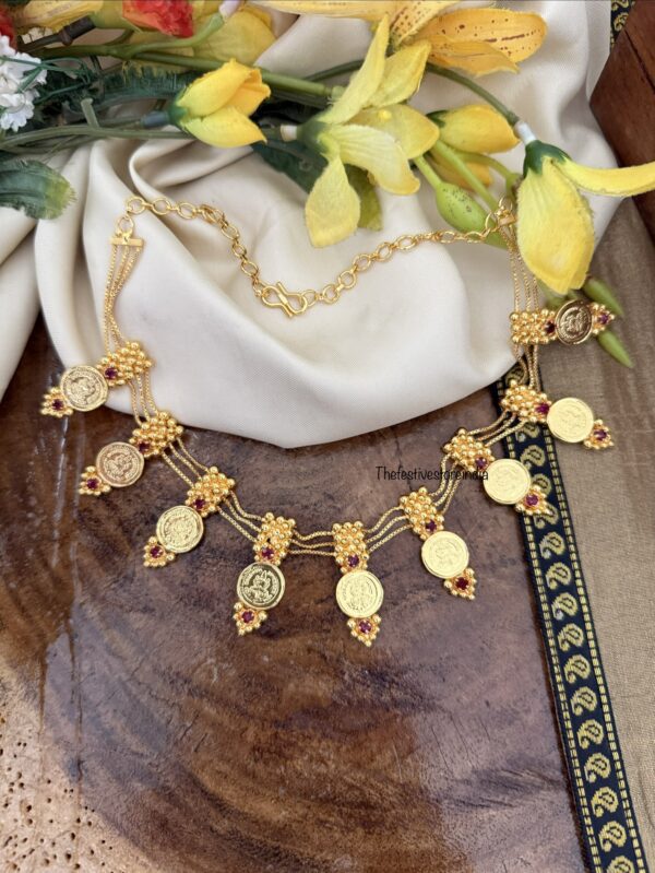 Micro gold layered kaasu necklace