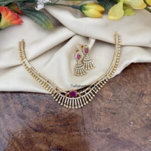 Simple AD necklace set - Red / Ruby stone