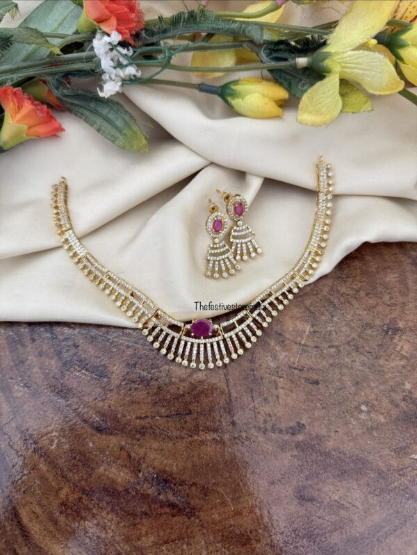 Simple AD necklace set - Red / Ruby stone