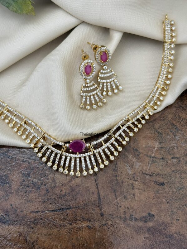 Simple AD necklace set - Red / Ruby stone