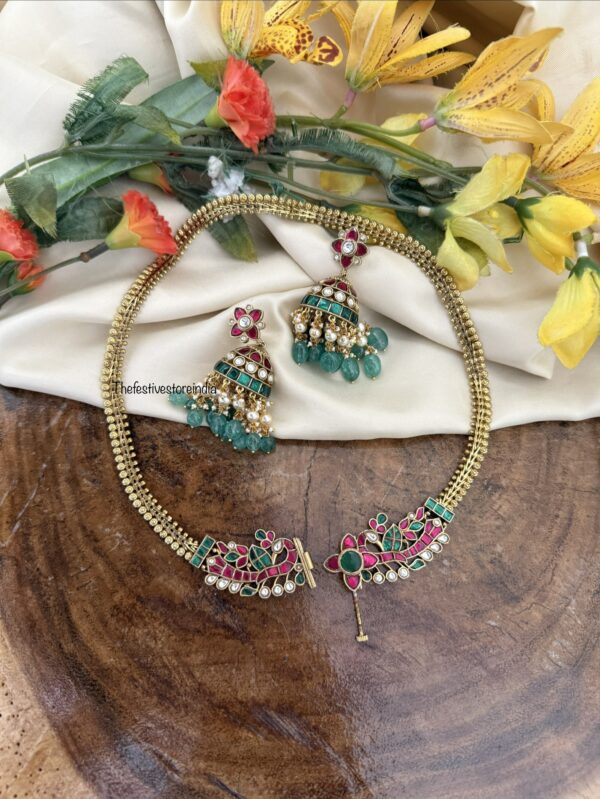 Overall (46cms) Jadau necklace with jhumkas