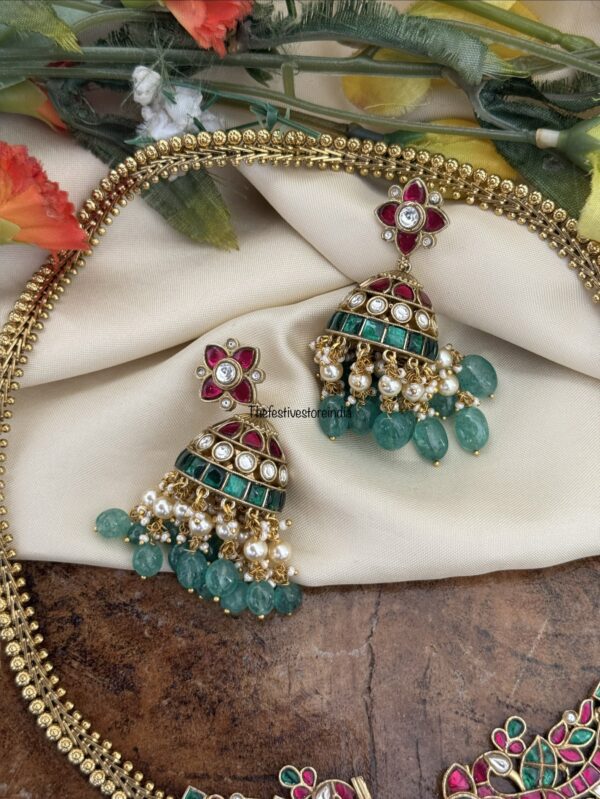 Overall (46cms) Jadau necklace with jhumkas