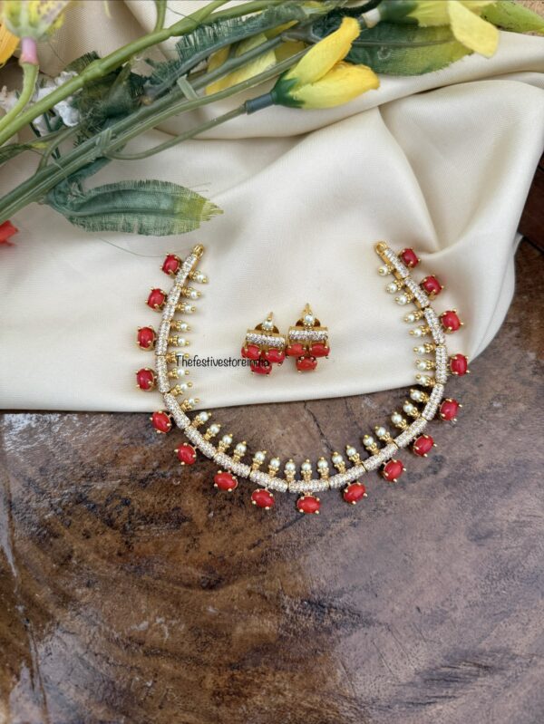 Coral pearls necklace set