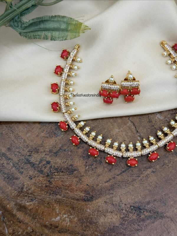 Coral pearls necklace set