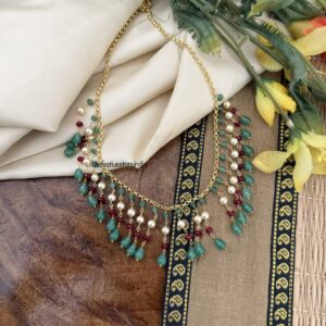 All pearls - Maroon green white necklace | Simple | Trendy