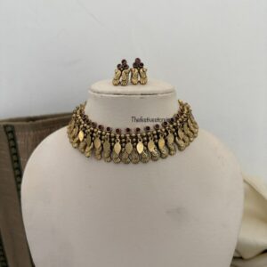 Unique red stones antique polish elakkathali choker set | Kerala design